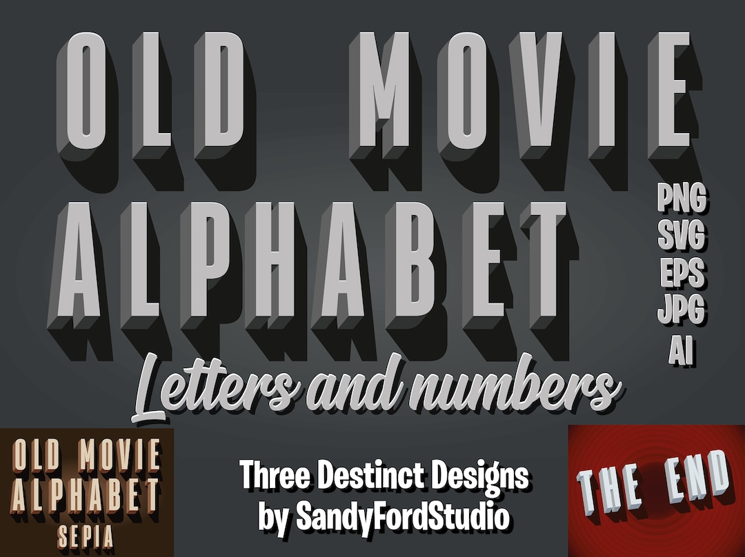Old Movie Alphabet - Vintage Movie Title Digital Alphabet