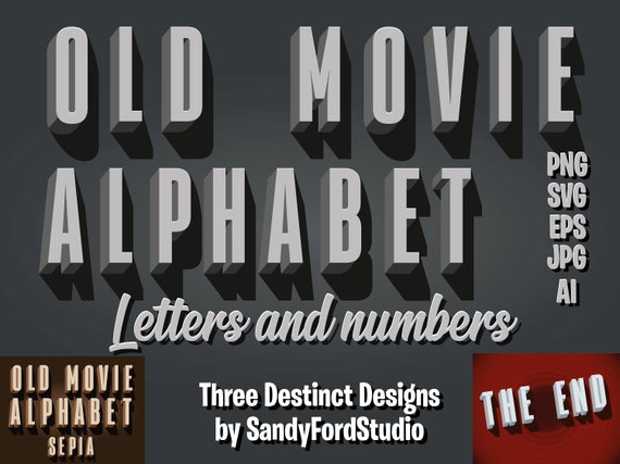 Old Movie Alphabet - Vintage Movie Title Digital Alphabet