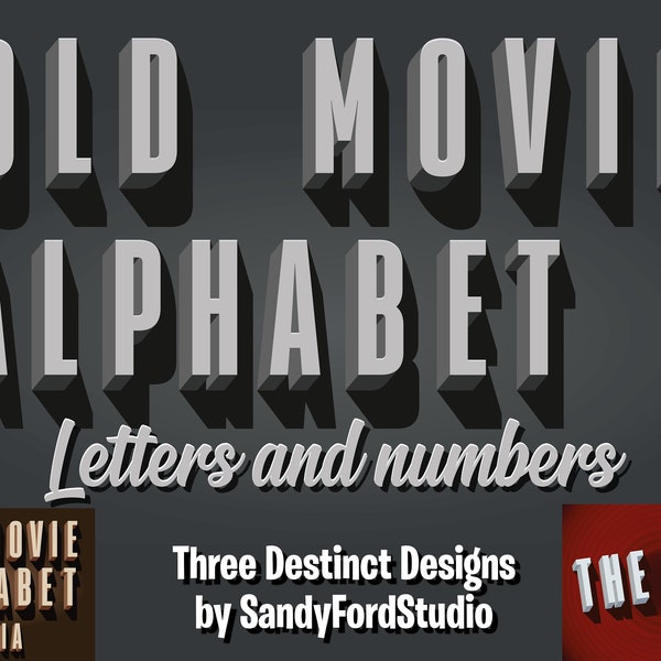 Old Movie Alphabet - Vintage Movie Title Digital Alphabet - Sepia Movie Font Letters, numbers, backgrounds - SVG, png, ai, eps files