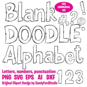 Doodle Font Alphabet, Blank Doodle Scribble Letters SVG PNG ai eps e dfx - Letras, números, pontuação - Download instantâneo