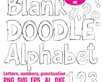 Doodle Font Alphabet: Blank Scribble Letters SVG PNG (Instant Download)