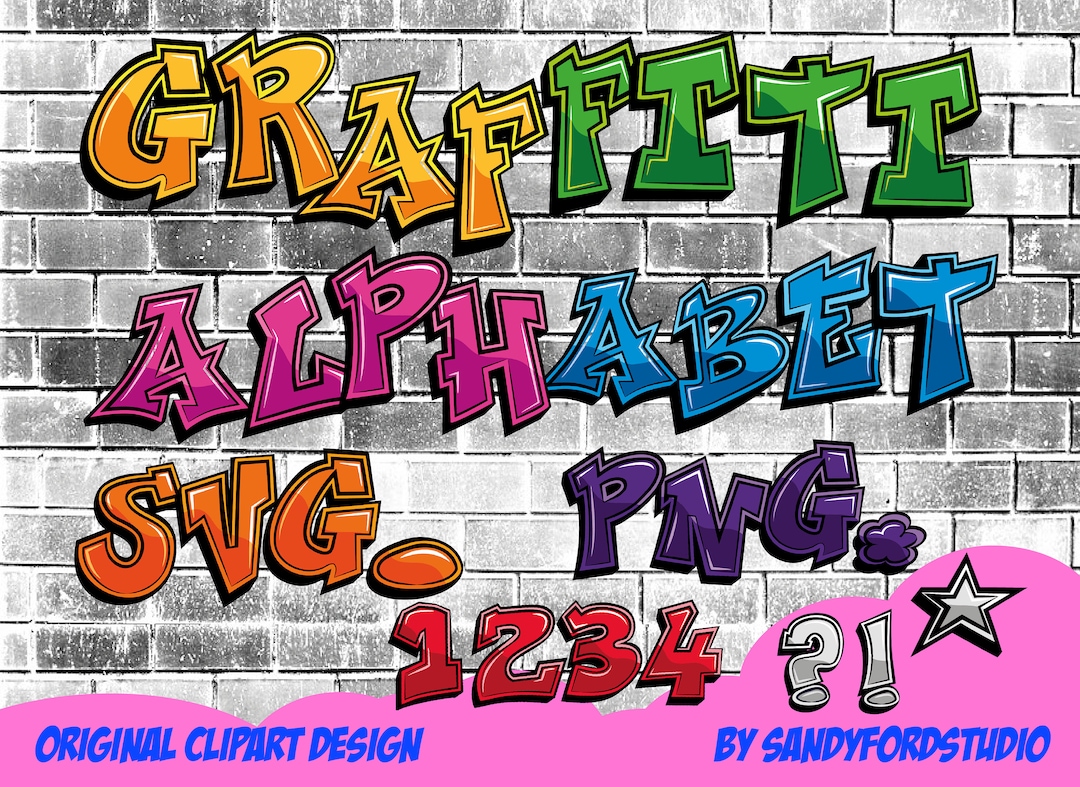 Colorful Graffiti Alphabet Clipart: 8 Sets SVG PNG (digital