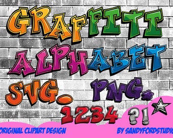 Colorful Graffiti Alphabet Clipart: 8 Sets SVG PNG (Digital Download)