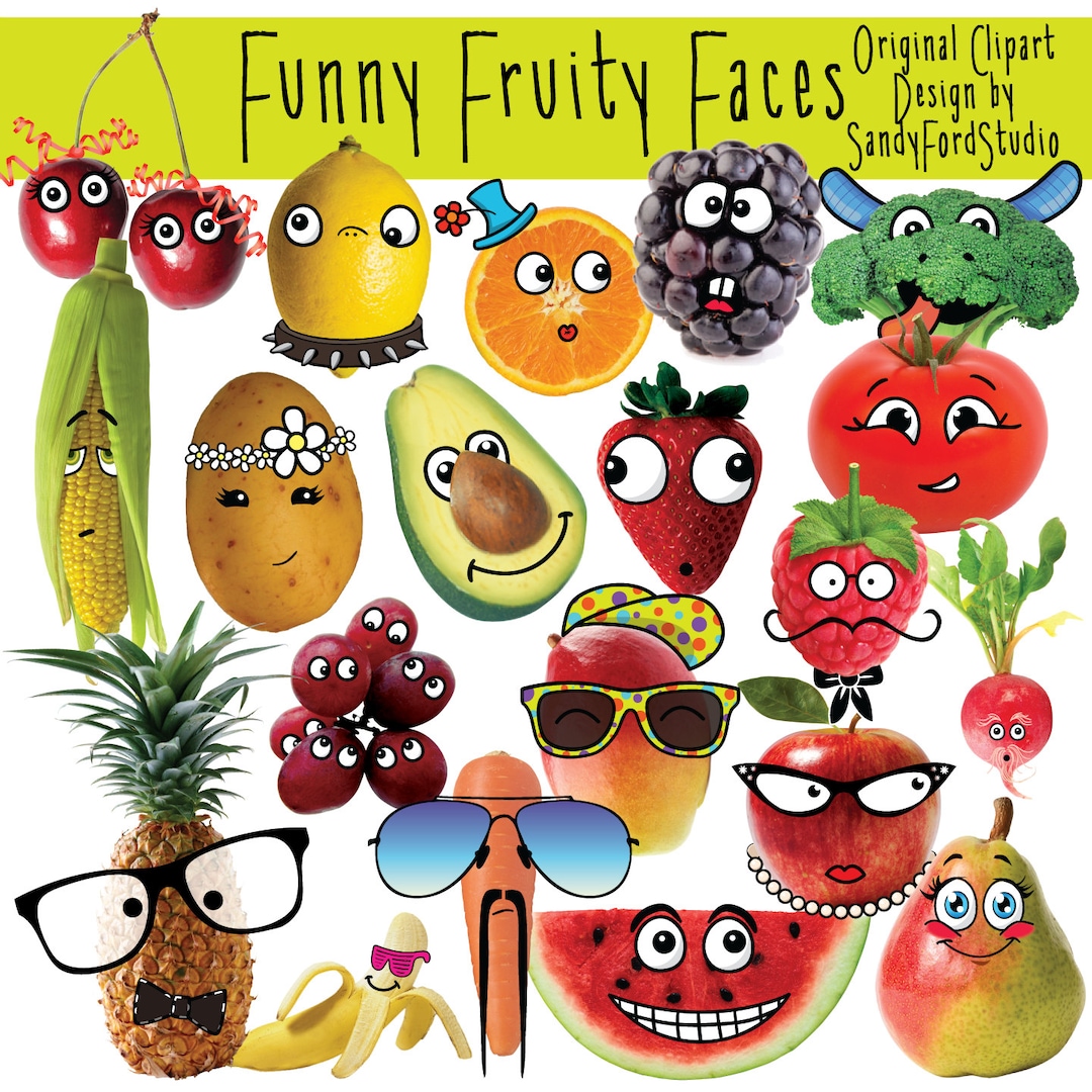 Funny Fruit Faces Clipart PNG Files - Teacher's Resources - 20 Piece ...