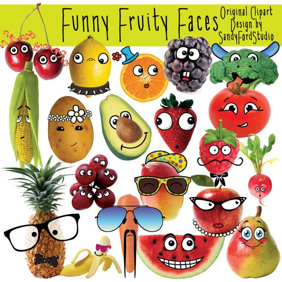 Lustige Gesichter Obst 20 Stück Clipart PngDateien Etsy Schweiz