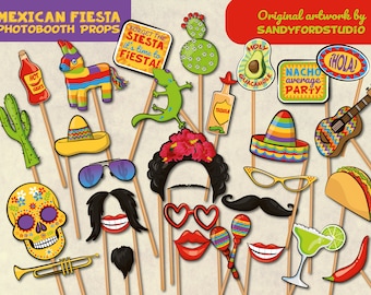 Mexican Fiesta Photobooth Props -  29 piece set - Instant Download