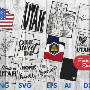 Bundle Utah State SVG, Utah Clipart, contour de l'Utah, Utah PNG, vecteur de l'Utah - téléchargement immédiat