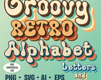 Alfabeto de fuentes retro con estilo, fuente vintage SVG, PNG, eps, ai - Letras y números - Cinco conjuntos completos diferentes - Descarga instantánea