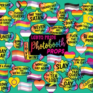 Accesorios de fotomatón del Orgullo Gay, accesorios para selfies de fiesta del Orgullo LGBT, lesbianas, selfies de fotomatón trans, conjunto de 50 piezas - Descarga instantánea