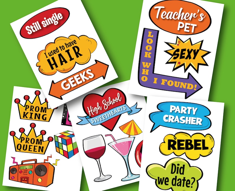 Class Reunion Photobooth Props – 48-Piece Set for Memorable Selfies (Instant Download) image 3