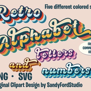 Clipart alphabet à rayures rétro – Lettres au format SVG et PNG (téléchargement instantané)