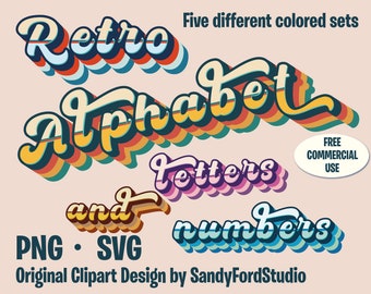 Retro Striped Alphabet Clipart – Letters in SVG & PNG (Instant Download)