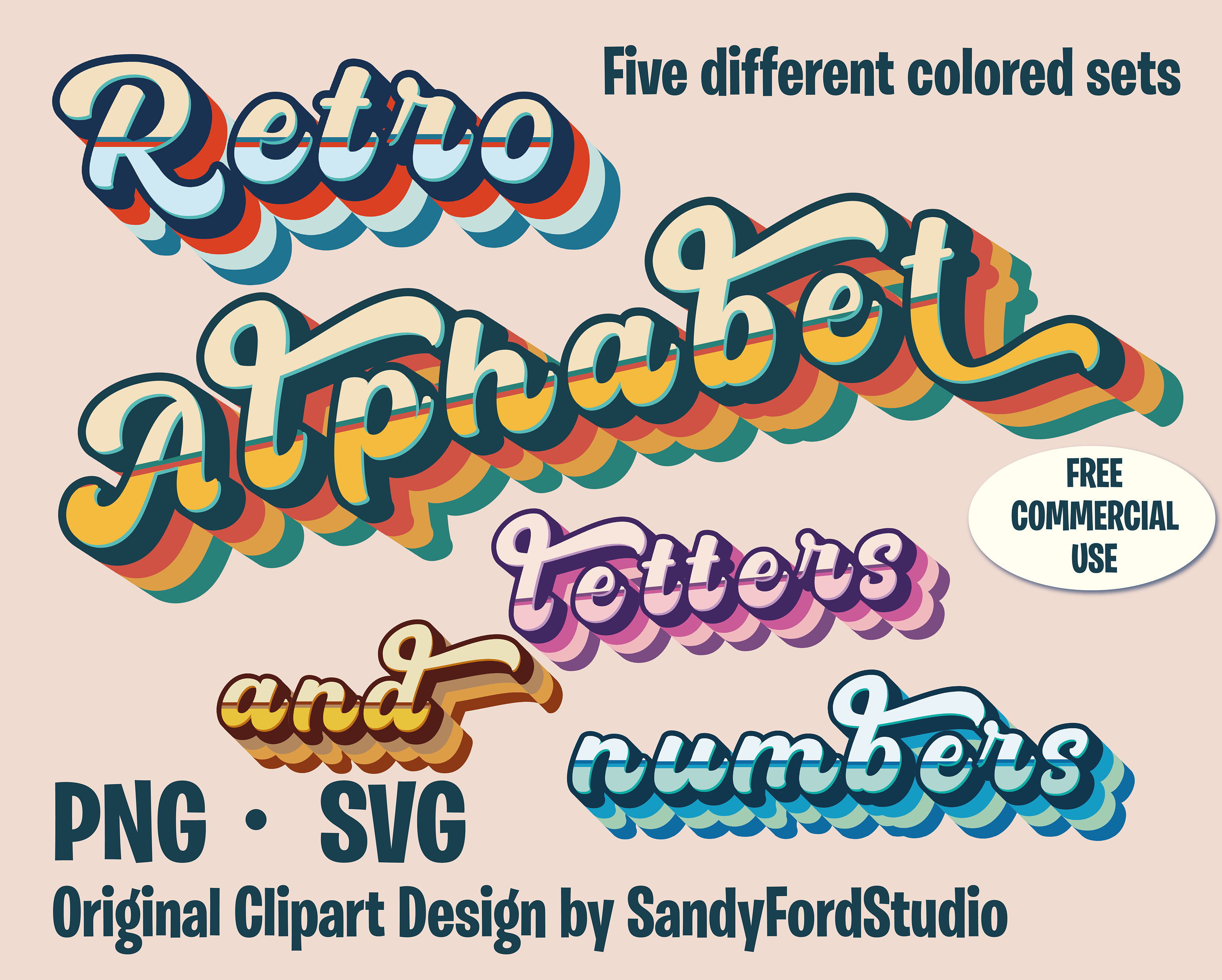 レトロなストライプのアルファベットクリップアート - SVGとPNGの文字