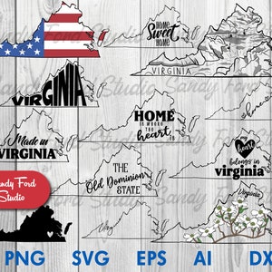 Bundle SVG Virginia State, Virginie Clipart, contour Virginie, Virginie PNG, Virginie vecteur - téléchargement immédiat