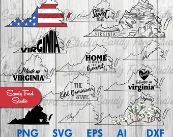 Paquete SVG del estado de Virginia: imágenes prediseñadas, contornos y vectores (descarga instantánea)