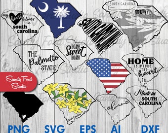 South Carolina SVG-Bundle: Clipart, Umriss, Vektor (Instant Download)