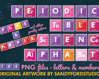 Science Alphabet - Pinks, purples, red, orange, yellow - Periodic Table Letters - 100+ letters - png's, and digital paper - Instant Download