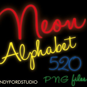 Neon Alphabet PNG Clipart: Colorful Letters, Numbers, Glyphs (Digital Download)
