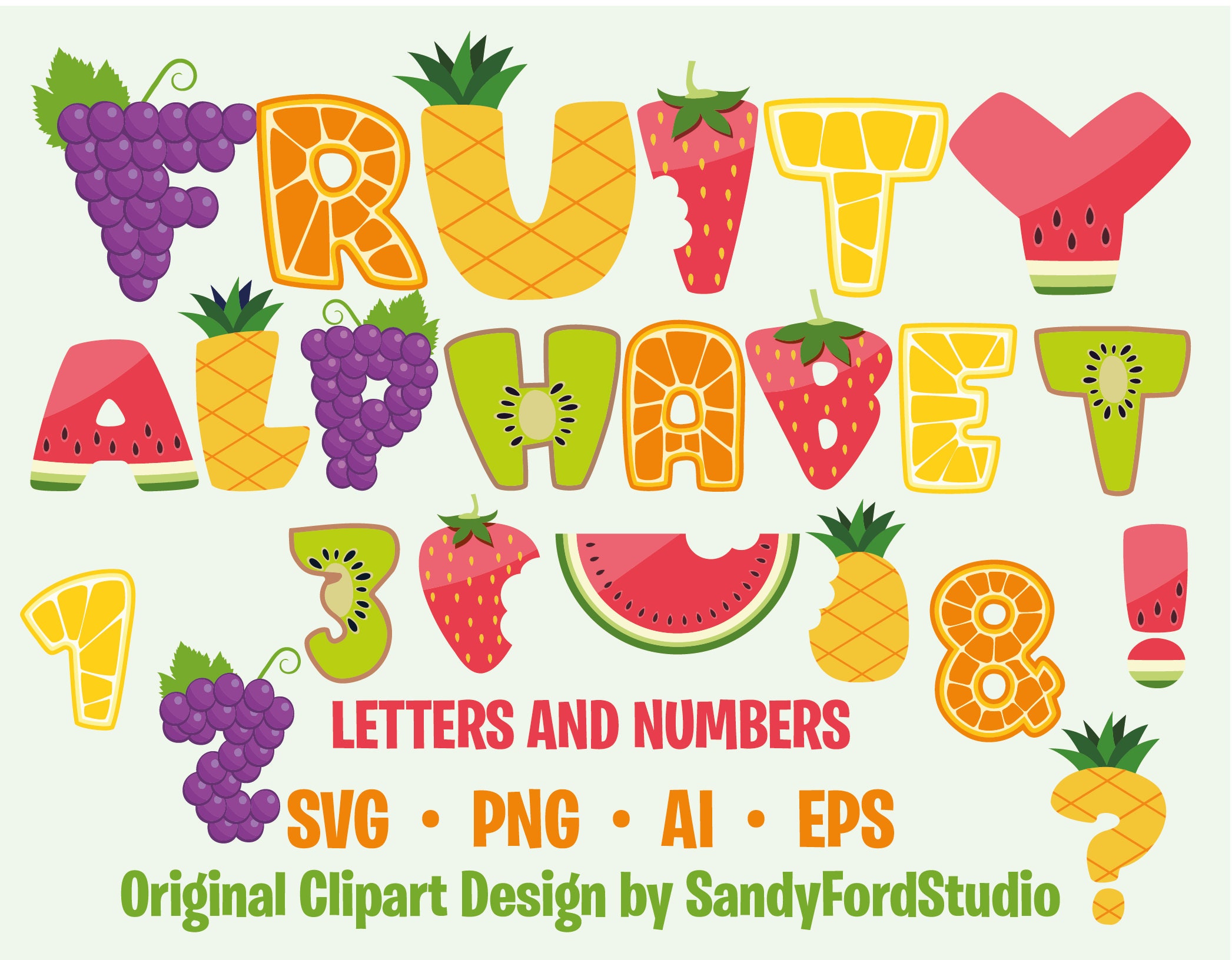 Fruity Alphabet Clipart, Fruit Letters SVG, PNG, Eps, Ai Files ...