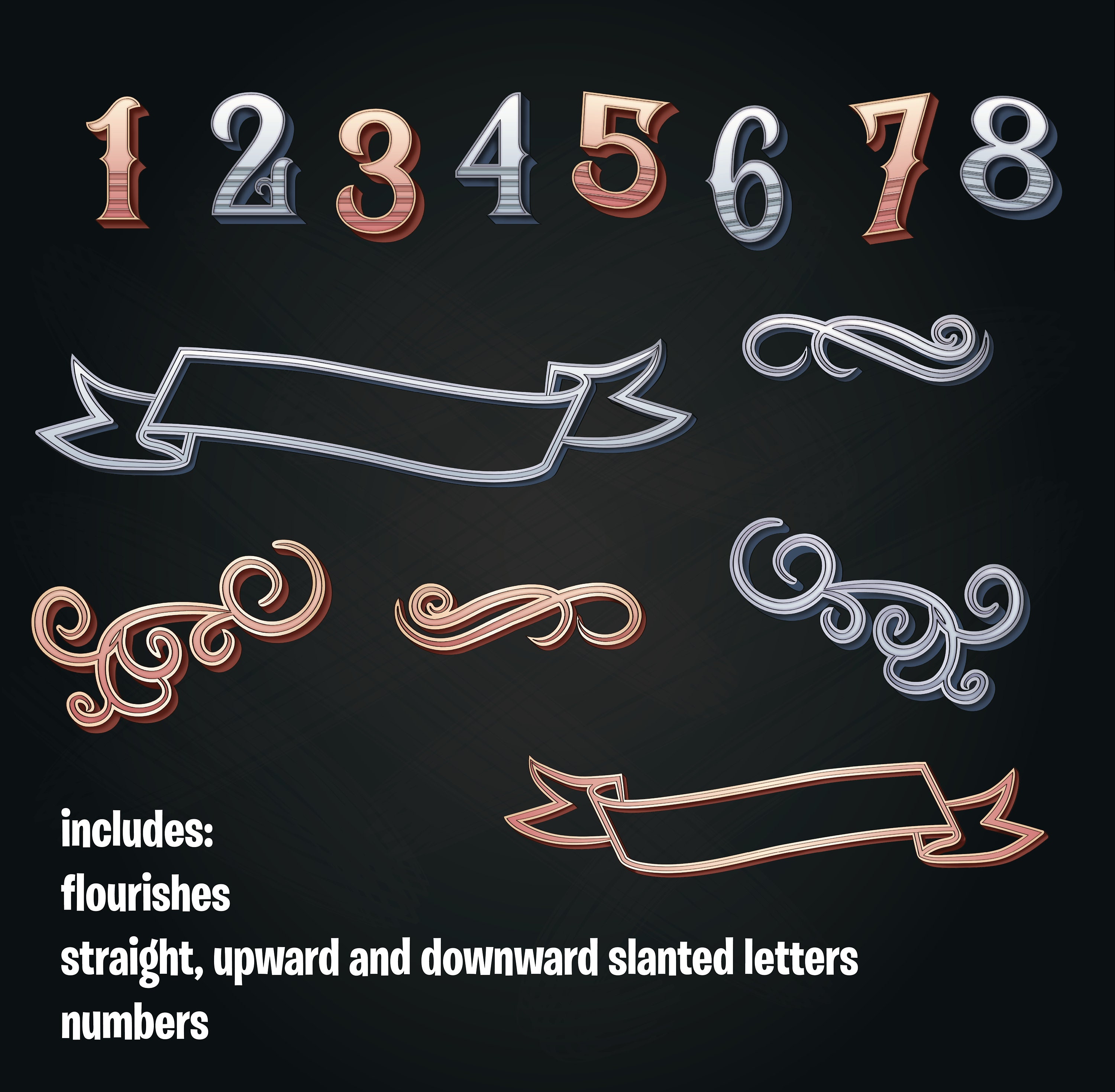 ビクトリア朝風アルファベット PNG キット: 装飾文字、数字