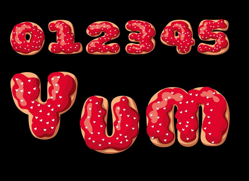 Donut Alphabet Letters and numbers Pink blue brown red | Etsy