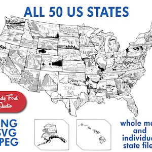 Paquete SVG de estados de EE. UU., imágenes prediseñadas de estados de EE. UU., contornos de estados, formas de estados, Estados Unidos png, ai, eps - Descarga instantánea