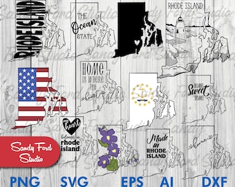 Pacchetto SVG con lo schema dello stato del Rhode Island: clipart, grafica vettoriale (download digitale)