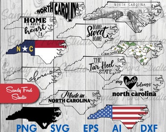 North Carolina State SVG Bundle: NC Clipart, Outline, PNG, Vector (Instant Download)