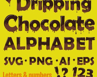 Set di clipart con alfabeto di cioccolato che cola: SVG, PNG, EPS (download digitale)