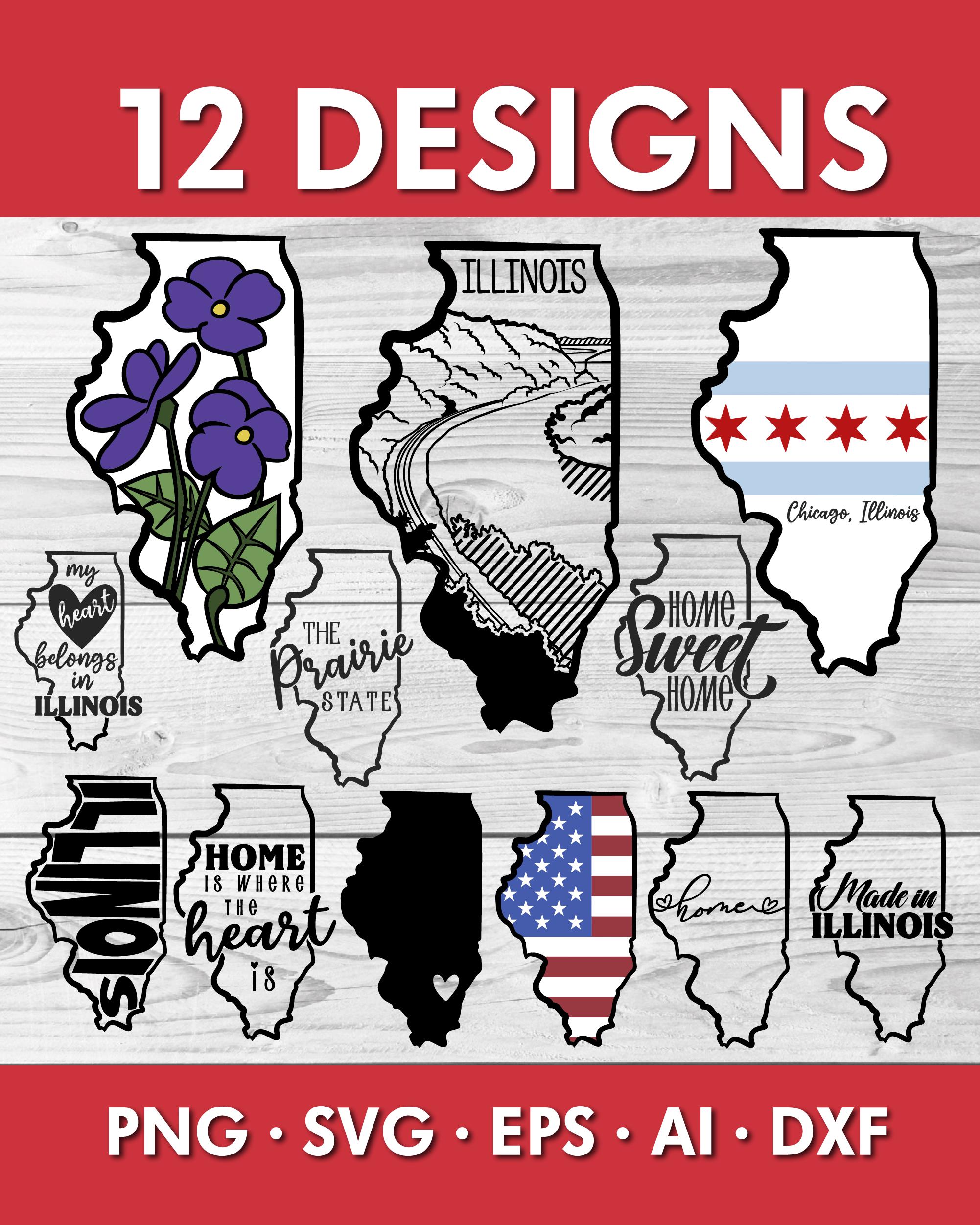 Illinois SVG Bundle – State Outline, Flag, Flower, Landscape Png Ai Eps ...