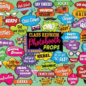Class Reunion Photobooth Props – 48-Piece Set for Memorable Selfies (Instant Download)