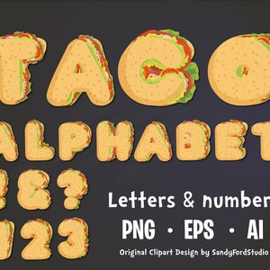 Taco Alphabet Clipart: Letters, Numbers, Glyphs (PNG, EPS, AI)