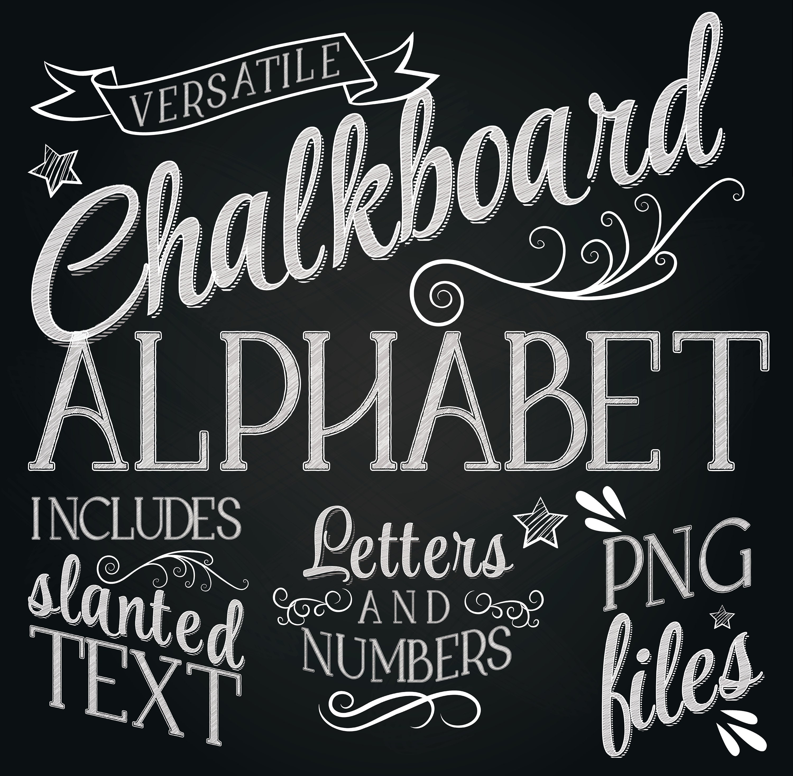 Chalkboard Alphabet Ornate Chalk Lettering Kit Chalkboard Font Letters and Numbers and Flourishes Png Files Digital Paper Etsy UK