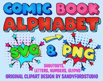 Comic Book Alphabet SVG PNG: Halftone Font, Letters, Numbers (Digital Download)