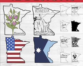 Minnesota State SVG Bundle, Hand Drawn State Outlines, Flag, Flower, Landscape svg png ai eps dxf, Shirt Design File for Cricut & Silhouette