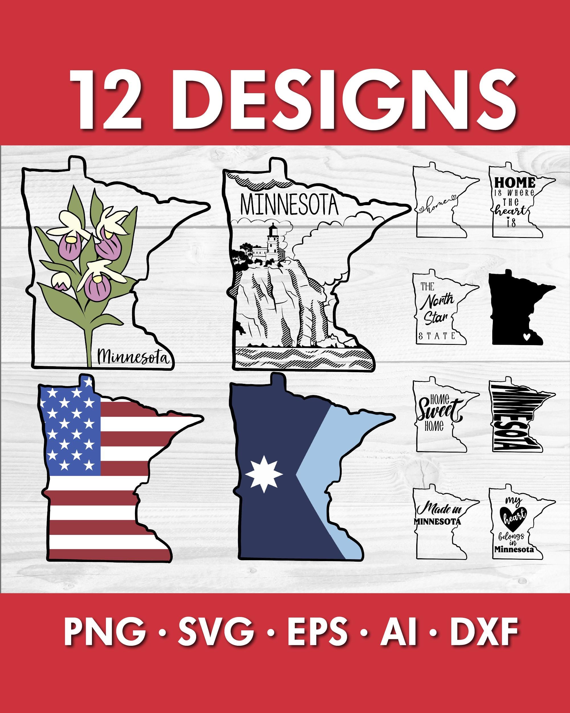 Minnesota State SVG Bundle, Hand Drawn State Outlines, Flag, Flower ...