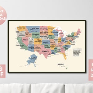 Boho USA Map Print: Minimalist America Poster (Digital Download)