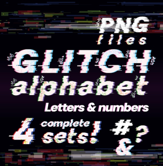 グリッチ アルファベット PNG バンドル: 4 つのカラースタイル、Y2K