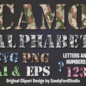 Camouflage Alphabet & Numbers: Military Lettering (SVG, PNG, AI Files) - Digital Download