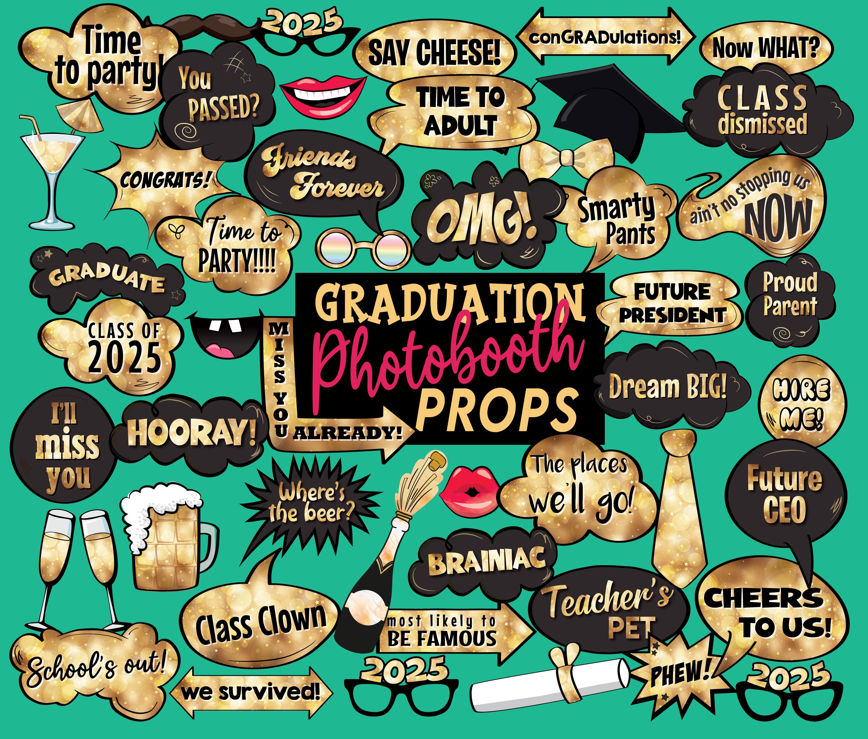 Graduation Photo Booth Props: 50 Piece Set (instant Download) - Etsy