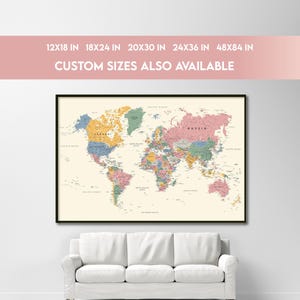 Boho World Map Print, Large: Detailed Countries, Cities (Digital Poster Download)