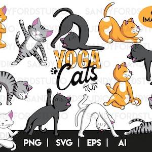 Niedliche Yoga Katzen Clipart | Yoga-Katze SVG & PNG | DIY Digital Download für Handwerk, Aufkleber, Karten, Wandkunst