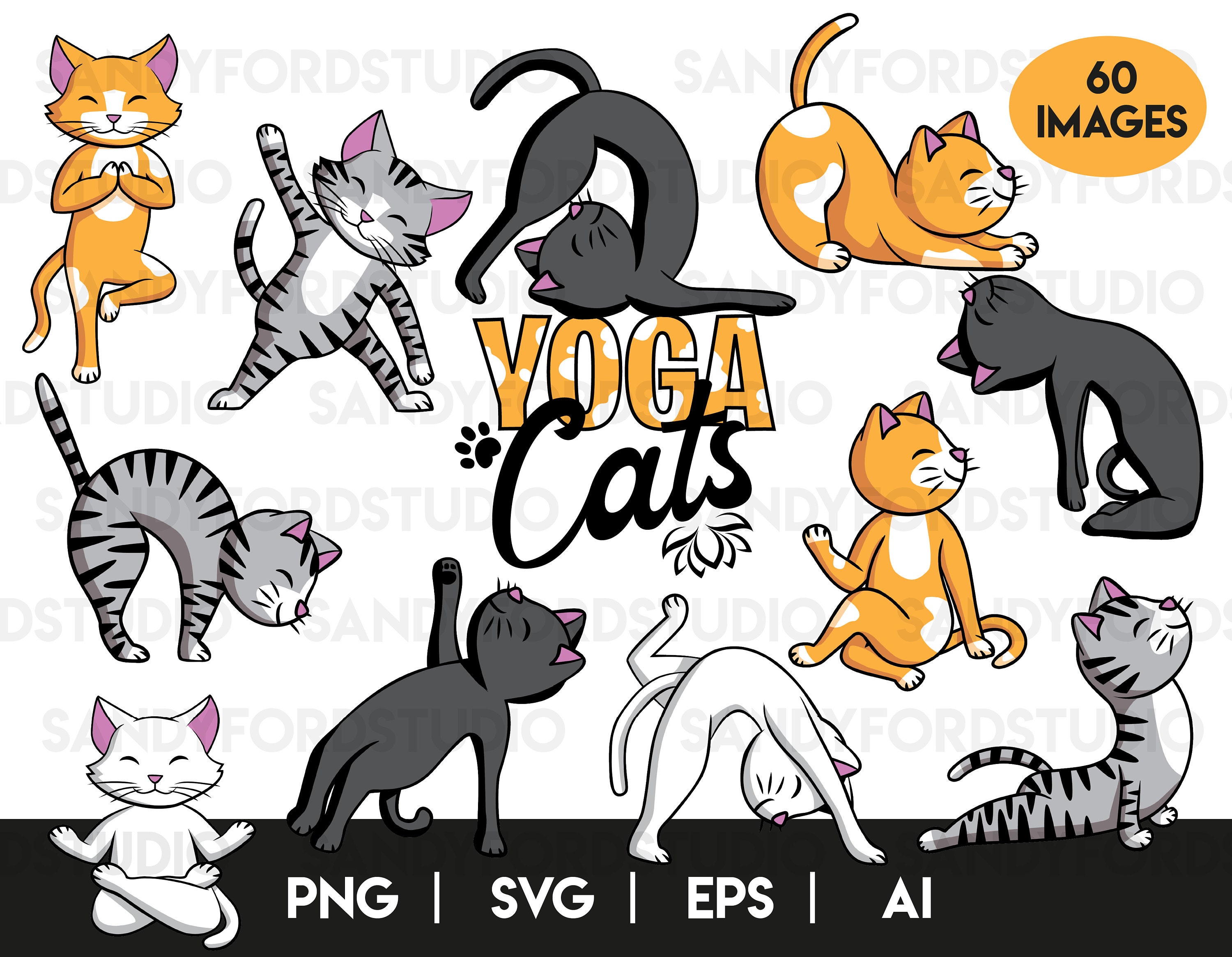 Printable Yoga Cats Stickers Digital Yoga Stickers Yoga Sticker