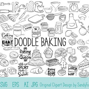 Baking Doodle Clipart – Hand-Drawn Vector Icons in SVG & PNG (Digital Download)