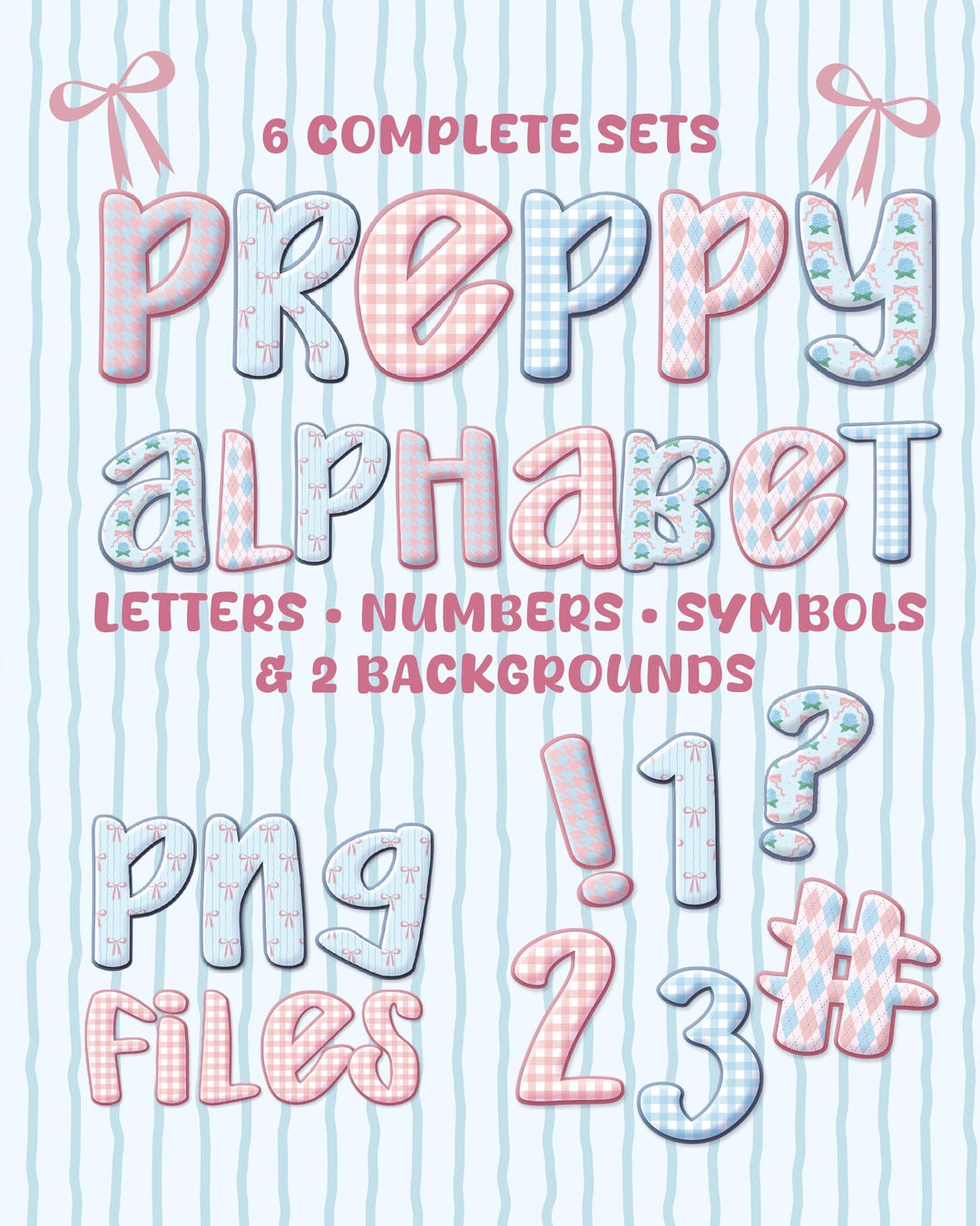 Preppy Floral and Gingham Alphabet Bundle: Grandmillennial Doodle ...