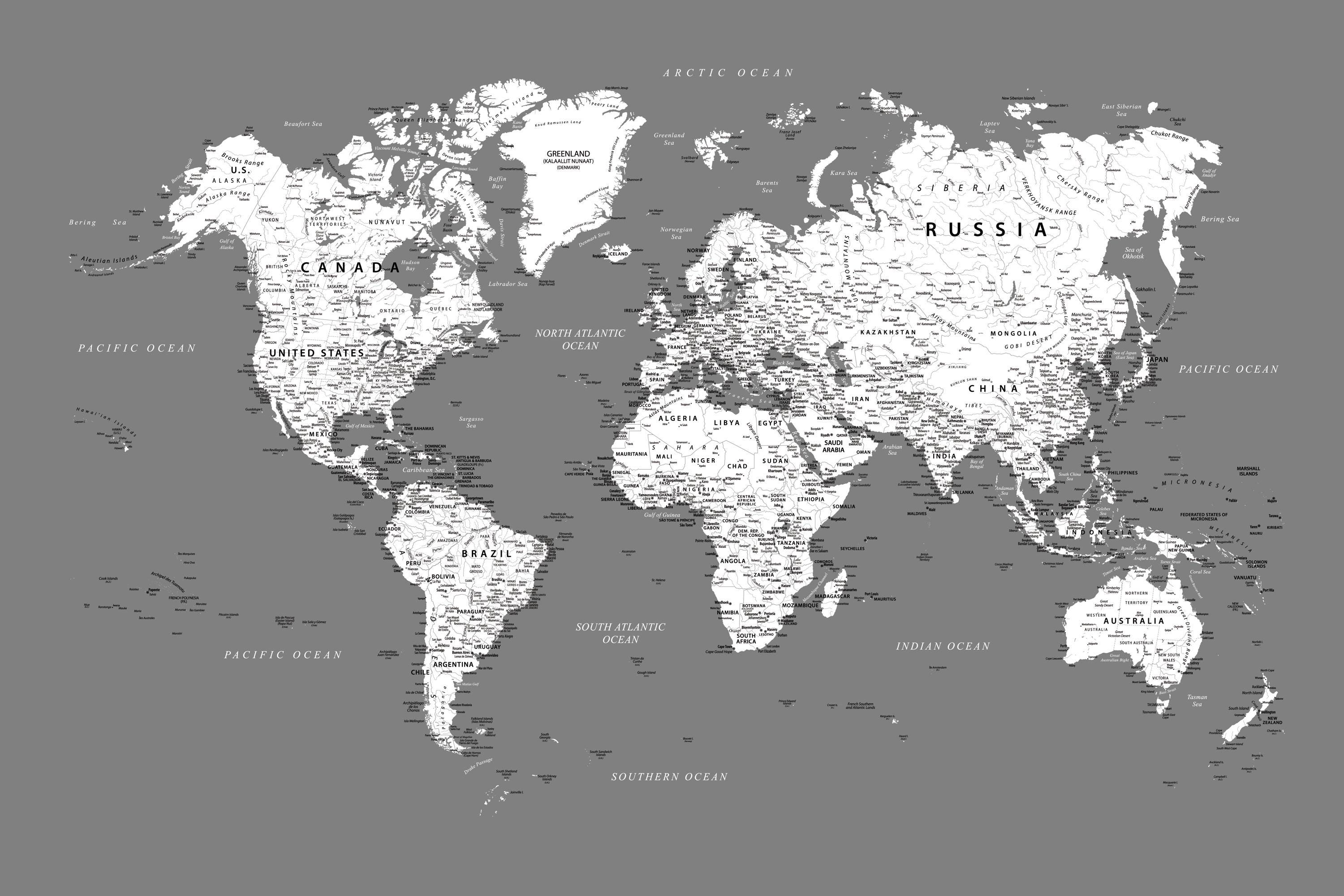 大型白黒世界地図プリント：トラベルトラッカー（デジタルダウンロード