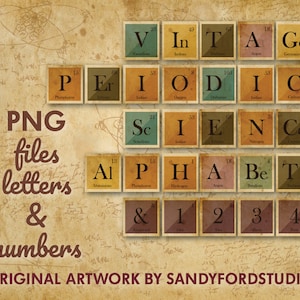 ヴィンテージ サイエンス アルファベット - 周期表の文字 - - 90 以上の文字 - png ファイル + デジタル ペーパー - 即時ダウンロード