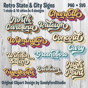 North Carolina Retro State and City SVG bundle, North Carolina Clipart Logo, Raleigh Charlotte  PNG, Carolina Vector- Instant Download