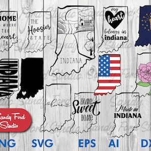 Indiana State SVG Bündel, Indiana Clipart, Indiana Umriss, Indiana PNG, Indiana Vektor - Sofortdownload