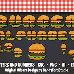 Burger Alphabet Clipart, Burger letters, numbers and glyphs, Burger svg, png, eps and ai files. Instant Download